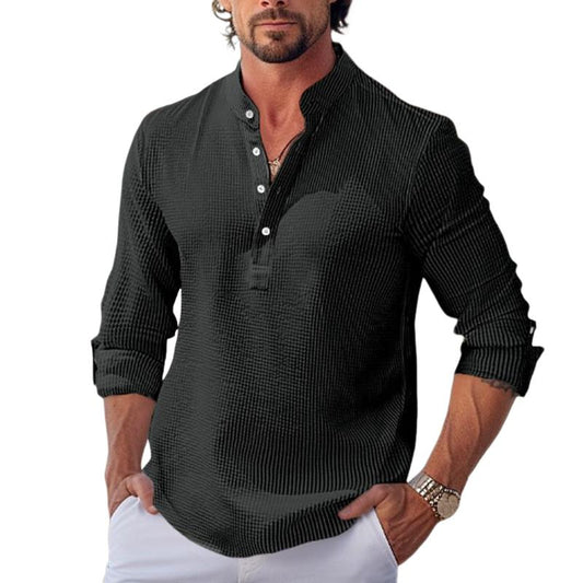 Reggie - Textured Band Collar Shirt